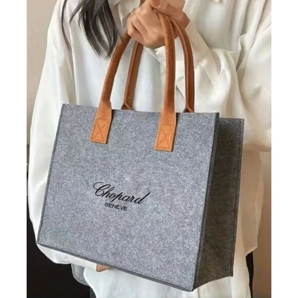 Handbags - Chopard GENÈVE Black Logo Shopper Structured Felt Shoulder Crossbody Tote Bag